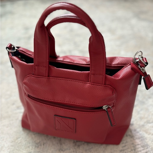 Nautica Red-Burgundy Cabin Fever Med Faux Leather Satchel Silver Tone Hardware - Picture 2 of 15